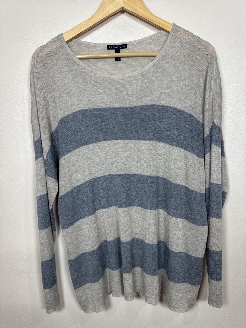 Eileen Fisher Womens Sweater Lightweight Merino Wool Blend Striped L Preppy
